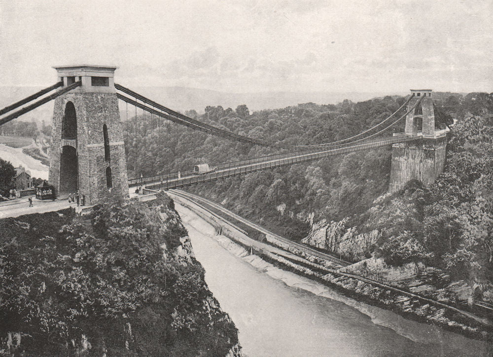 GLOUCESTERSHIRE. Clifton Suspension Bridge 1900 old antique print picture